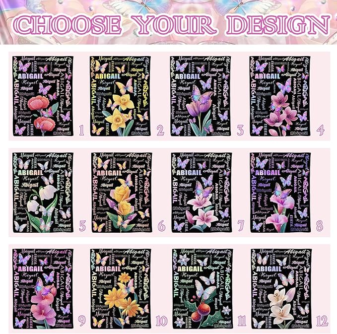 M YESCUSTOM Customized Baby Blankets for Girls Kids, Personalized Blankets with Names for Adult Toddler Custom Soft Throw Blanket Birthday Christmas Valentines Day Butterfly Floral