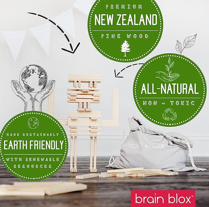 Natural Wooden Blocks for Kids Ages 4-8 - Montessori Blocks for Hands-on Learning - STEM and Architecture for Kids (300 Building Blocks)