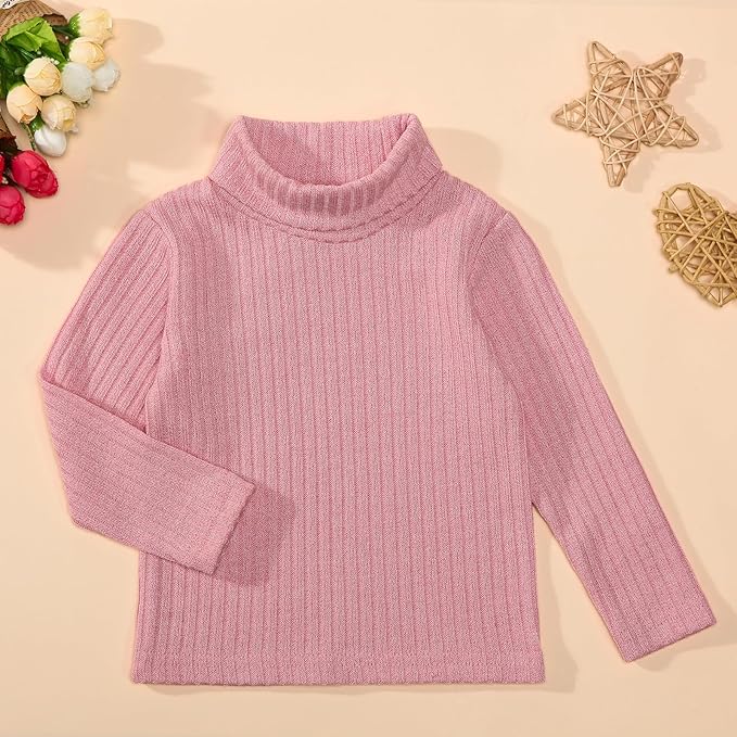 DEFAHN 2 Pack Toddler Unisex Solid Turtleneck T-Shirt Long Sleeve Ribbed Sweatshirt Basic Tee Tops Girls Boys