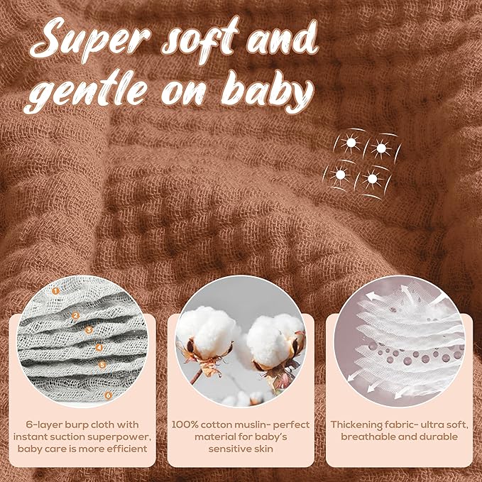 Muslin Hooded Baby Towels for Newborns, 32"x32", 100% Cotton – 6 Layers Super Soft Absorbent Breathable, Baby Bath Towel, Toddler Bath Towel – Pack of 2