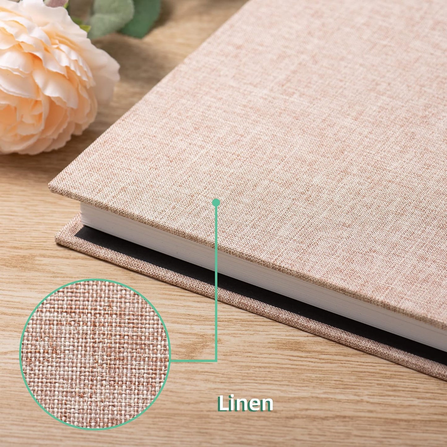 Large Photo Album Self Adhesive Scrapbook Album for 4×6 5×7 8×10 Pictures DIY Magnetic Linen Cover Album 60 Pages for Family Wedding Gifts with Metal Pen and Plastic Board