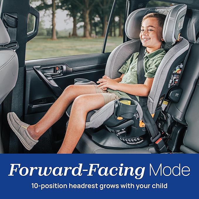 Chicco OneFit Max ClearTex All-in-One Car Seat with LeverLock Installation, Slim Design, Convertible Car Seat, Seat for Infants and Children 5-100 lbs | Ash/Grey