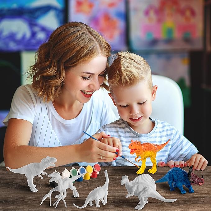 COASTLINE CRAFT STEM.org Dinosaur Painting Kit for Kids with Dino Trivia-Dinosaur Crafts for Kids Ages 3-5 + w/ 2 T-Rex Set - Screen Free, Educational Gifts for Boys