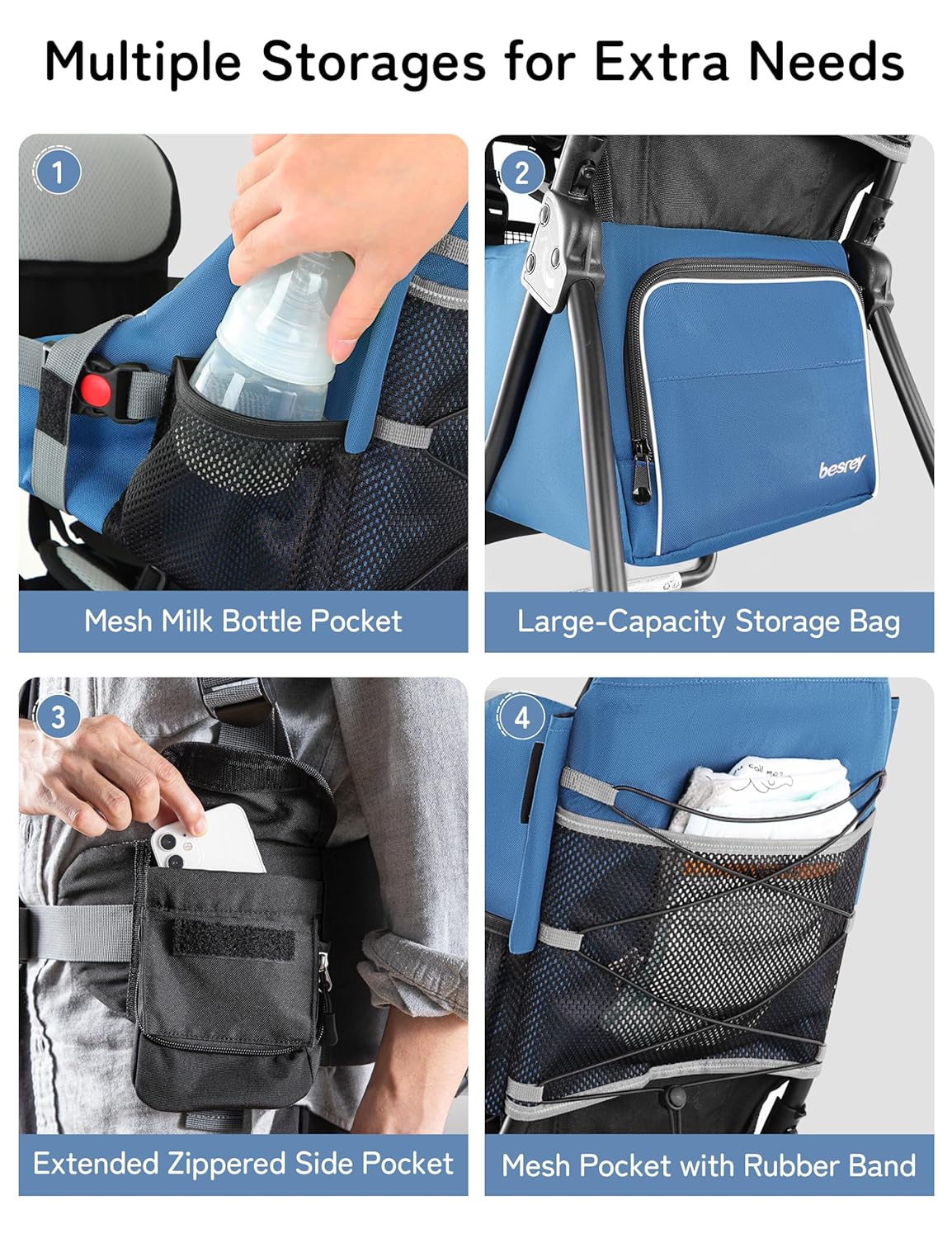 besrey Baby Backpack Carrier, Toddler Hiking Backpack with Safety 3-Height Seat, Adjustable Straps&Waist Belt, Foldable Frame Lightweight Large Capacity Child Carrier for Hiking (Klevin Blue)