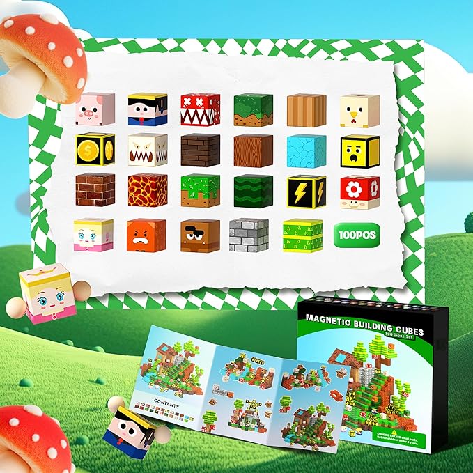 Educational Magnetic Building Blocks Set with 100Pcs 1 Inch Cubes for STEM Game Toys Christmas Birthday Gifts for Boys Girls