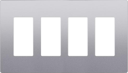 LIDER Matte Finish Decorator Switch Cover, Screwless Wall Plate, Mid-Size 4-Gang 4.88" x 8.58", Unbreakable Polycarbonate Thermoplastic, UL Listed, LSWP-34M-SV, Silver