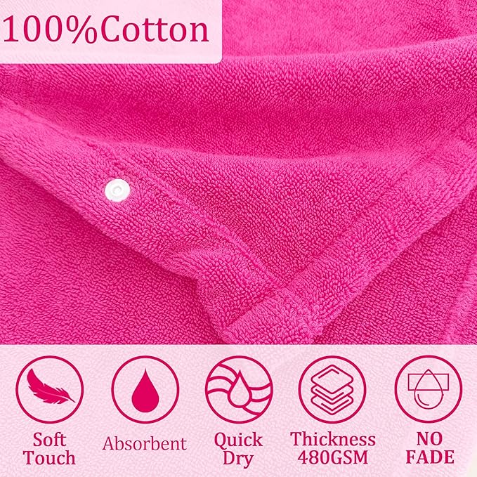 VOOVA & MOVAS Baby Hooded Towel with Bear Ear, 0-3Years | 100% Cotton, Ultra-Soft & Absorbent | Gentle for Sensitive Skin, Bath, Pool & Beach Towel | Newborn (Hot Pink)