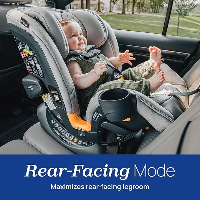 Chicco OneFit Max ClearTex All-in-One Car Seat with LeverLock Installation, Slim Design, Convertible Car Seat, Seat for Infants and Children 5-100 lbs | Energy/Black