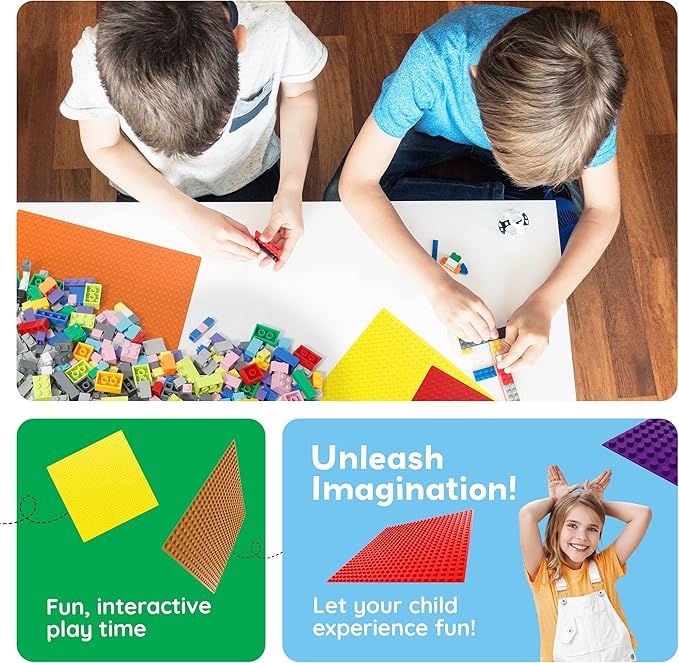 PicassoTiles Brick Baseplate Classic Building Block Foundation Kit 20 Pack 10"x10" Platform Multi Color Bricks Stud Blocks Compatible with All Major Brands STEM Construction Set Kids Ages 3+ PBS02