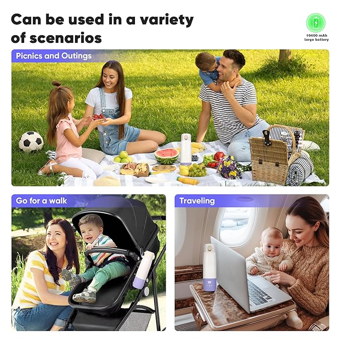 Portable Bottle Warmer for Travel, Bottle Warmer On The Go with Quick Heating, Preset Modes and Precise Temperature Control, Water & Milk Warmer with Long Battery Life, Purple