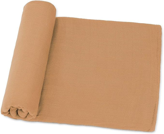 Comfy Cubs Muslin Swaddle Blankets Pack of 1 - 47 x 47 Inch Soft Cotton Baby Blanket Set, Large Multipurpose Wraps for Newborns - Self-Soothing Swaddles for Newborns - Caramel