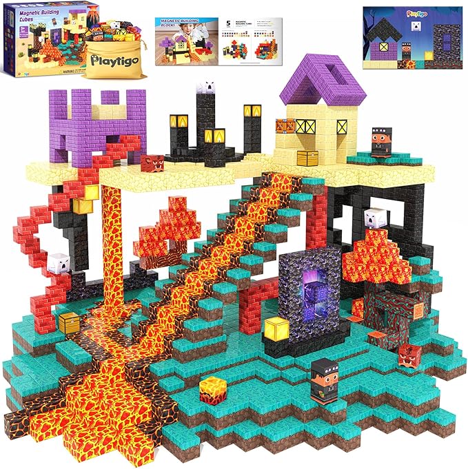Magnetic Blocks - 154PCS Build Mine Magnet World Cube Toys with Magnet Board for Kids Age 3 4 5 6 7 8 9 10, Magnetic Tiles Stacking Toys, Sensory Birthday Gifts for Boys Girls, Classroom Must Haves