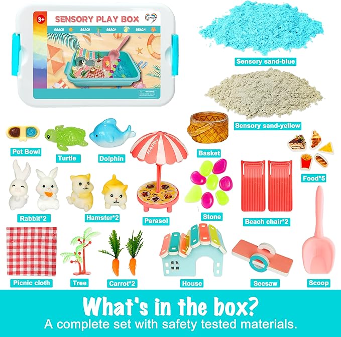 Pet Sensory Bin,Hamster and Rabbit Habitat,Animal Sensory Sand Kit for Boys and Girls, Pet Sensory Toys,Summer Beach Toys, Sandbox Play Set for Toddler Ages 3 4 5 6 7 8