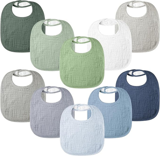 100% Cotton Muslin Baby Bibs 10-Pack Baby Drool Bibs for Unisex Baby Toddlers Infant Newborns Drooling and Teething