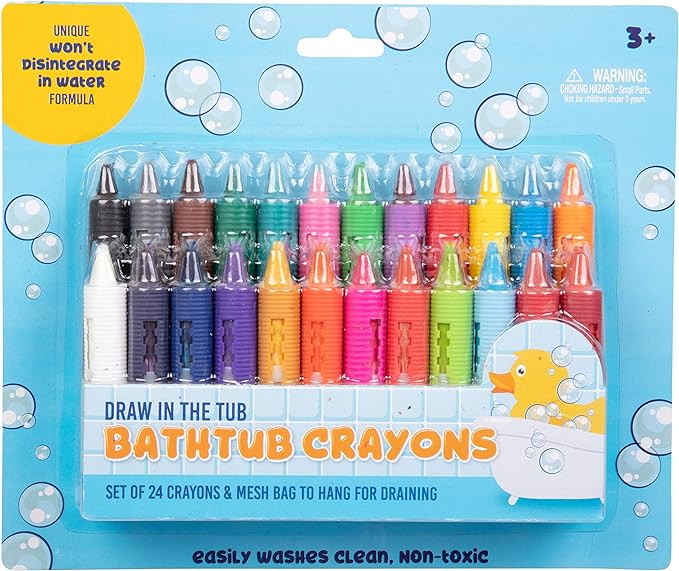 Bath Crayons Super Set - Set of 24 Draw in the Tub Colors with Bathtub Storage Mesh Bag -Non-Toxic, Safe for Children, Won't Disintegrate in Water -Art Project for Kids and Toddlers, Fun Gift for Kids