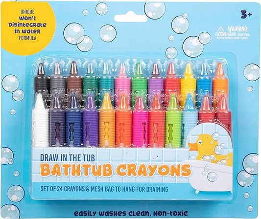 Bath Crayons Super Set - Set of 24 Draw in the Tub Colors with Bathtub Storage Mesh Bag -Non-Toxic, Safe for Children, Won't Disintegrate in Water -Art Project for Kids and Toddlers, Fun Gift for Kids