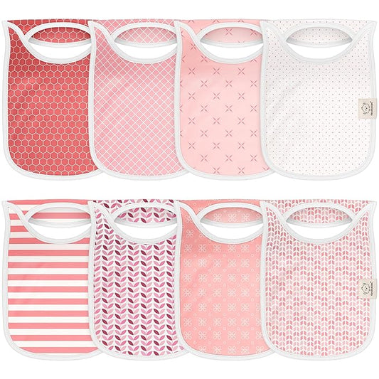 KeaBabies 8-Pack Baby Bibs for Boys, Girls - Pullover Bibs for Drooling Teething Baby Girl & Boy Toddler, Newborn, Soft & Absorbent, Cute Colors, Large Torso Coverage Keep Infant Clean & Dry (Blush)