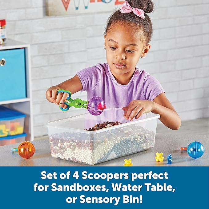Learning Resources Handy Scoopers - Sensory Bin Sand Toys, Fine Motor, Montessori for Kids, Plastic Tweezers, Therapy Games for Toddler, Homeschool Preschool Supplies, Gifts for Boys and Girls