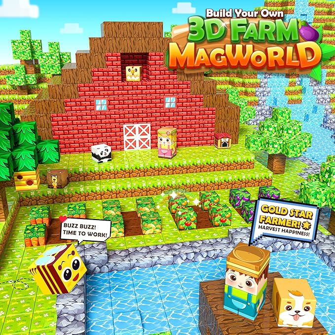 Magnetic Blocks, Build Mine Magnet World Forest Farm Edition, Magnetic Building Blocks for Kids Ages 4-6 6-8 8-12, Sensory STEM Toys for Boys & Girls