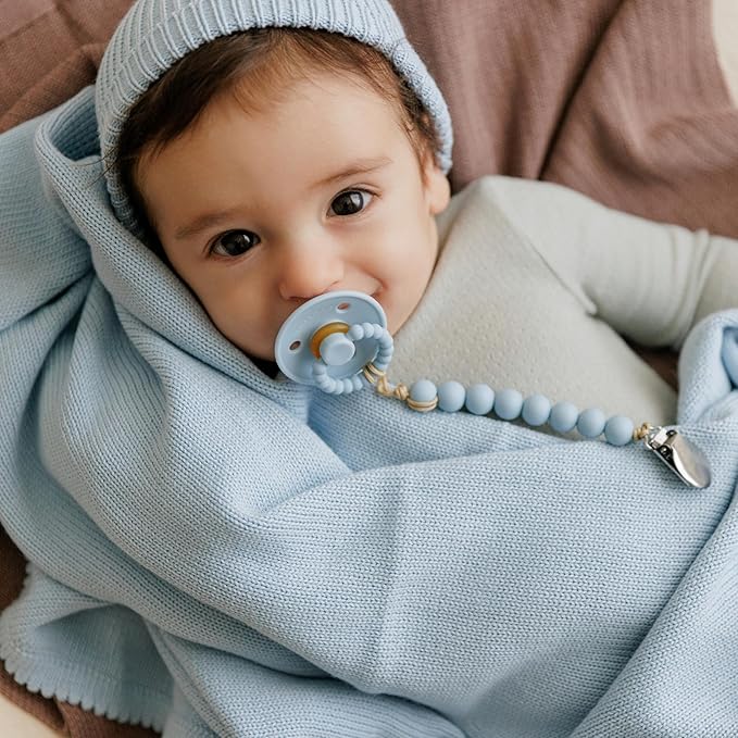 Luladream Pacifier - Natural Rubber Nipple - Soft Teething Handle - for Infants Baby's and Toddlers, 0-18 Months (Sky Blue + Ash Blue)