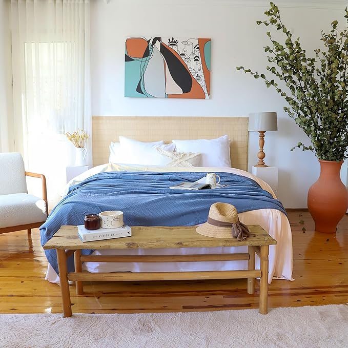 100% Turkish Cotton Muslin Blanket Queen Size 91"x95", 4-Layer Gauze Muslim Soft Light Breathable Blankets for Summer (Indigo, Queen Size: 91" x 95")