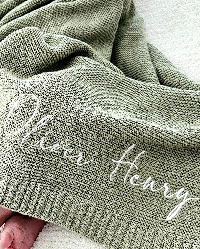 NAZENTI Cotton Knit Blanket, Personalized Baby Blanket with Name Embroidery, Newborn Gift, 30x40in, Unisex