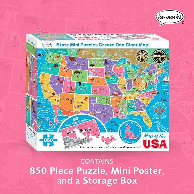 Re-marks Map of USA Deluxe Jigsaw Puzzle with Whimsy Pieces- All Ages