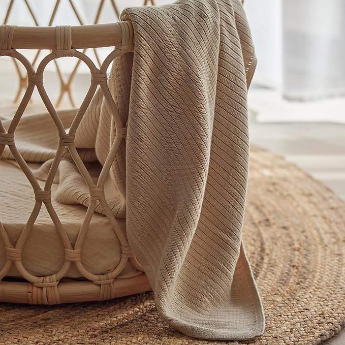 Knitted Organic Cotton Baby Blanket- Swaddle Blanket, 30" x 40" Soft Receiving Blanket for Newborn 2-Pack (Fog and Polar Blue)