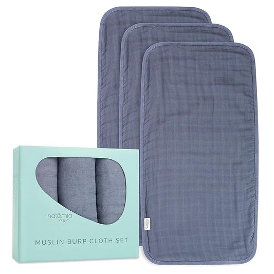 Natemia Muslin Burp Cloths for Baby Boys and Girls - Super Absorbent Baby Burp Cloths, Viscose Derived from Bamboo Cotton Baby Washcloths, 3-Pack Neutral Burp Cloths for Newborn, 21" x 11"