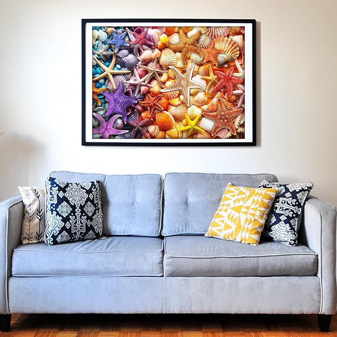 Think2Master Colorful Rainbow of Starfish & Seashells 1000 Pieces Large Format Jigsaw Puzzle for Kids 12+, Teens, Adults & Families. Beautiful Vibrant Illustration Artwork Size: 26.8” X 18.9”