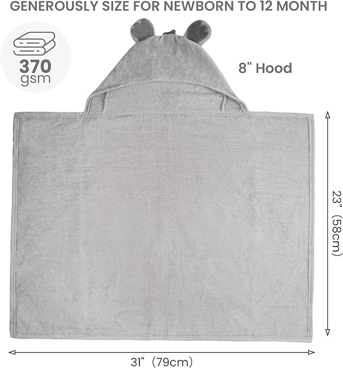 Viviland 2 Pack Hooded Baby Towels, Soft 100% Cotton Baby Bath Towels with Hood, Extra Thick and Absorbent, Essential for Newborns, Kids, Infants - Girls and Boys (Blue Elephant & Koala)