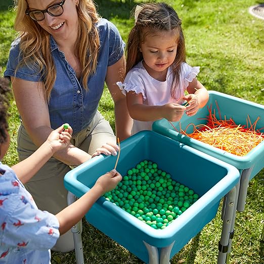 ECR4Kids 2-Station Sand and Water Adjustable Play Table, Sensory Bins, Seafoam/Turquoise