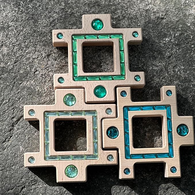 3PCS Wooden Green Gem Trapezoidal Building Block for Kids (3PCS Green Set)