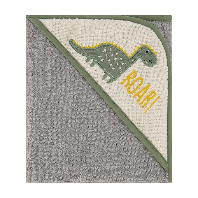 Cudlie Buttons & Stitches Baby Boy 3 Pack Rolled/Carded Hooded Towels in Dino Roar Print (GS71721)