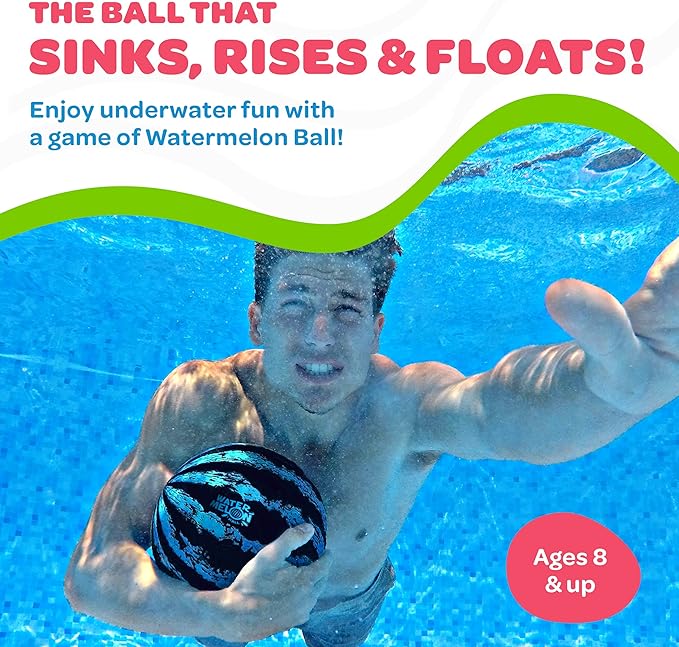 Watermelon Ball – The Ultimate Swimming Pool Game for Under Water Passing, Dribbling, Diving and Pool Games for Teens, Kids, or Adults, Balls Fills with Water, Blue, 9 inches