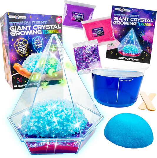 Original Stationery Starry Night Giant Crystal Growing Terrarium Kit for Kids, Fun Crystal Growing Kit with Glow in The Dark Stickers and Glitters, Awesome Gift Idea and Science Kits, Ages 3-14
