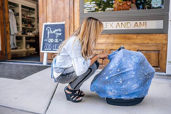 Baby Car Seat Cover Canopy and Nursing Cover Multi-Use Stretchy 5 in 1 Gift Galaxy by Copper Pearl