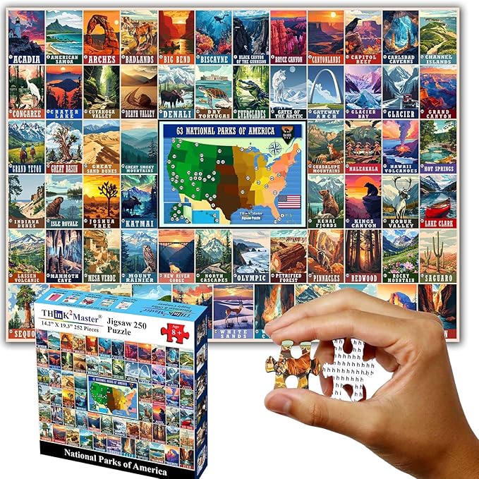 Think2Master Colorful Vintage USA National Park 250 Pieces Jigsaw Puzzle. Fun Educational Toy for Kids, School & Families. Great Gift for Ages 8+ Great Gift for Interested in Traveling. 14.2” X 19.3”