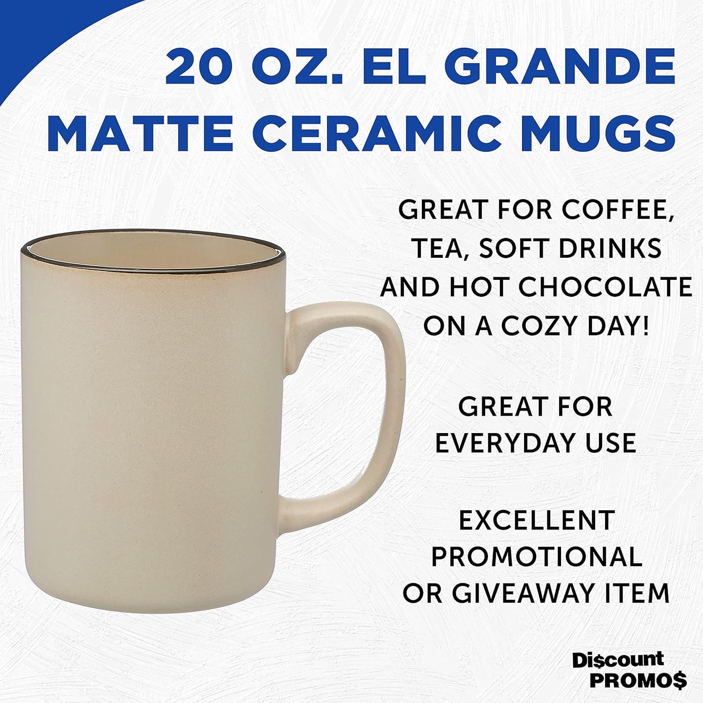 DISCOUNT PROMOS El Grande Matte Ceramic Mugs 20 oz. Set of 12, Bulk Pack - Perfect for Tea, Espresso, Cappuccino, Hot Cocoa - Beige