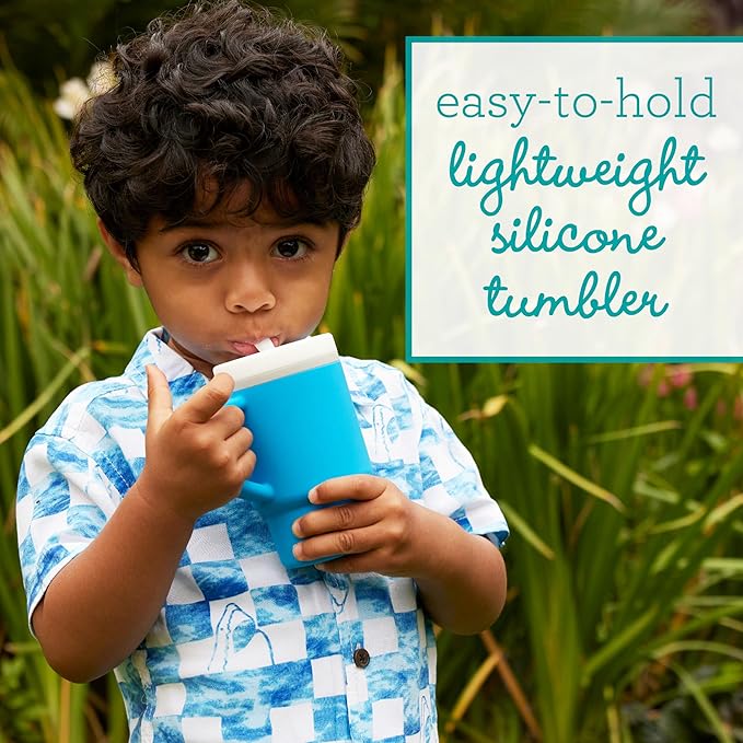 Infantino My 1st Tumbler, Silicone Sippy Cup with Straw & Handle, Spill-Resistant Baby Cup for On-the-Go, BPA-Free Transition Bottle, Ocean