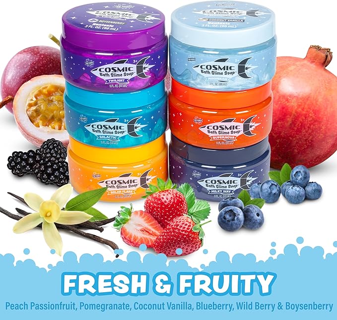 Tub Works Cosmic Bath Slime Soap Bath Toy, 6 Pack | Stretchy, Squishy Slime Soap for Kids Bath | Fresh, Fruity Scents | Nontoxic | Sensory Fun Kids & Toddler Bath Toys