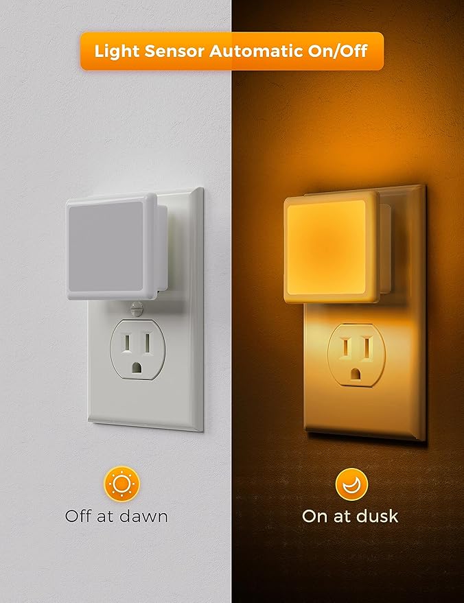 L LOHAS LED Night Lights Plug into Wall 2-Pack, 0.3W Plug in Night Light, Dusk to Dawn, 2000K Amber Light, Sleep Aid Nightlight Auto-On/Off, for Adults Kids Room, Bedroom, Bathroom, Hallway, Non-Dim