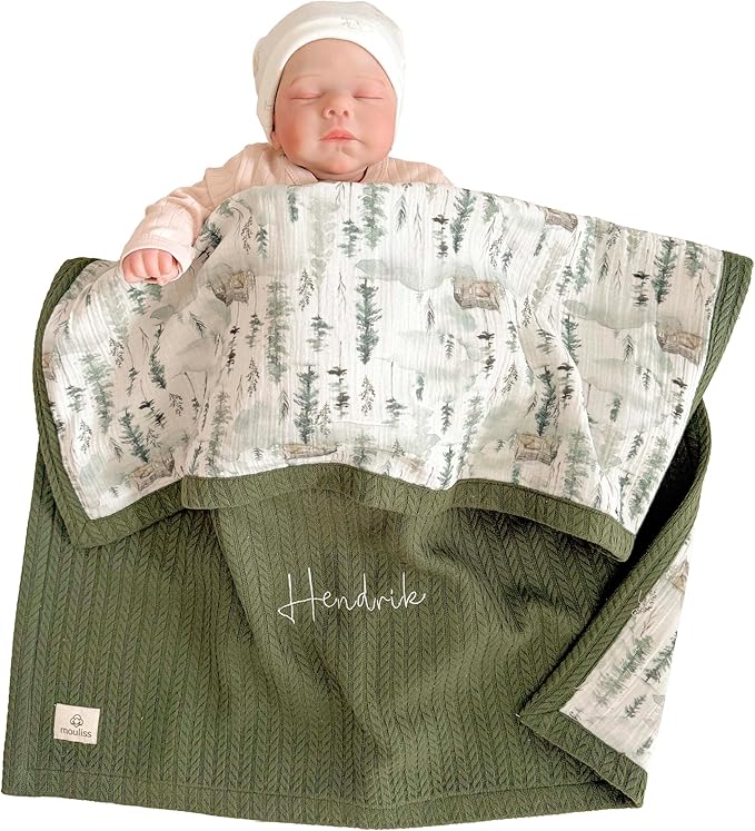 Personalized Baby Blanket with Name – Handmade 100% Organic Cotton Newborn Gift | Custom Knit Blanket for Boys, Girls, Kids & Baby Showers
