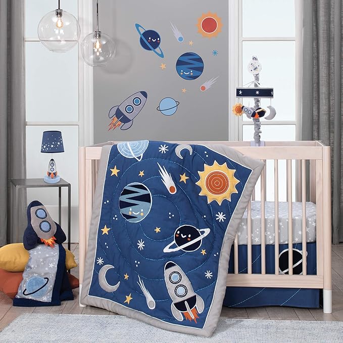 Lambs & Ivy Milky Way Musical Baby Crib Mobile - Blue/Navy/Gray Space Theme