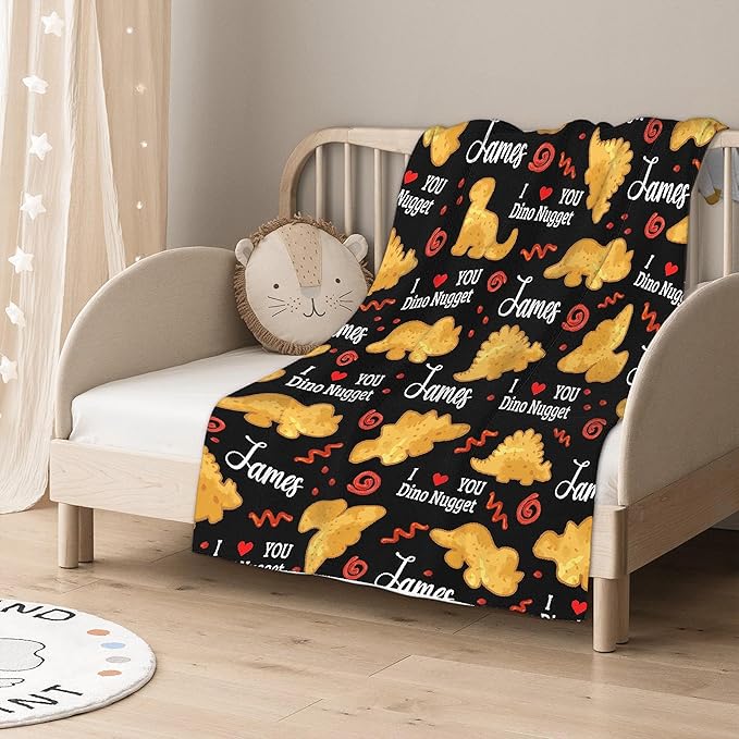 Personalized Chicken Nugget Custom Baby Blanket with Name - Swaddle Blanket for Toddlers, Infants, Kids, Shower, Newborns - Nursery Stroller Crib Decor Throw - Birthday Gift