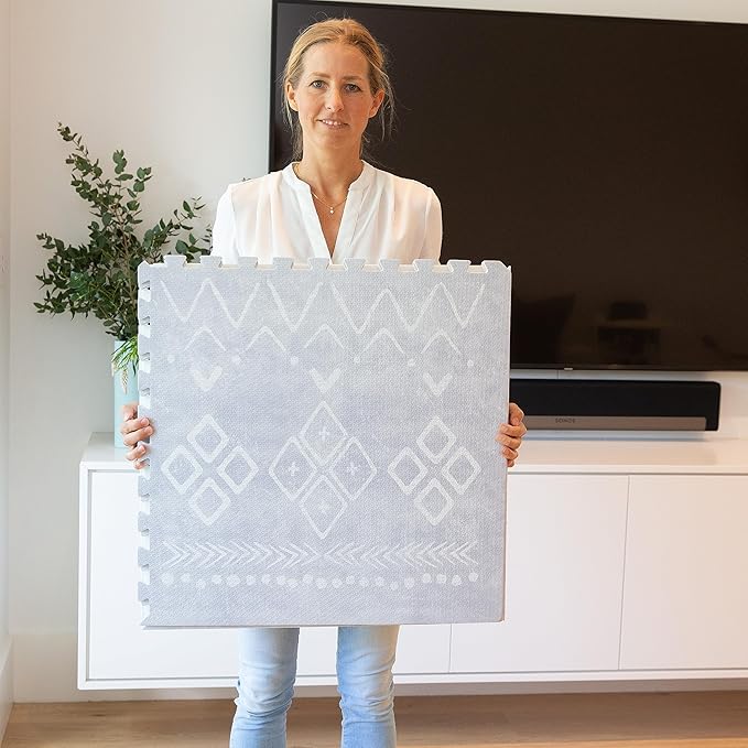 Lillefolk Baby Play Mat for Floor – 6x6ft Gray | Soft Non Toxic Premium EVA Foam Tiles for Tummy Time, Crawling & Playroom – Waterproof for Hard Floors Mat for Babies & Toddlers (9 Tiles)