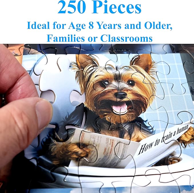 Think2Master Pooping Dogs 250 Pieces Jigsaw Puzzle Featuring heartwarming Puppies and Dogs. Perfect Bathroom Decoration, White Elephant Gag Gift. Fun Toy for Kids Families. Size: 14.2” X 19.3”