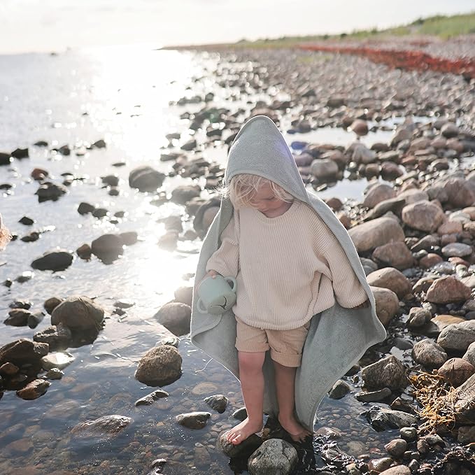 mushie Baby Hooded Towel | Organic Cotton (Sea Mist)
