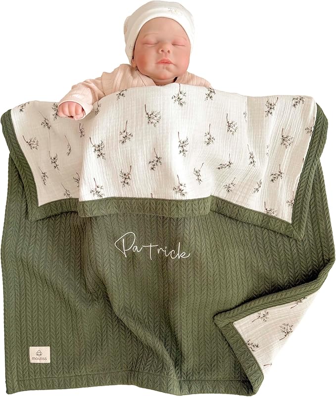 Personalized Baby Blanket with Name – Handmade 100% Organic Cotton Newborn Gift | Custom Knit Blanket for Boys, Girls, Kids & Baby Showers