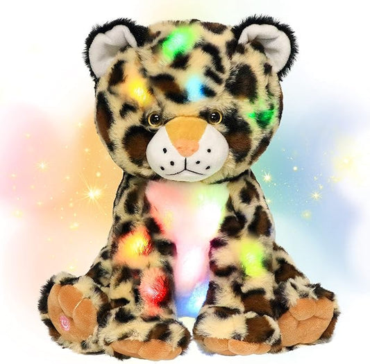 Hopearl LED Plush Leopard Lighting Up Stuffed Cheetah Jungle Wildlife Animal Floppy Night Lights Glow in The Dark Birthday Festival for Kids Toddler Boys, 11''